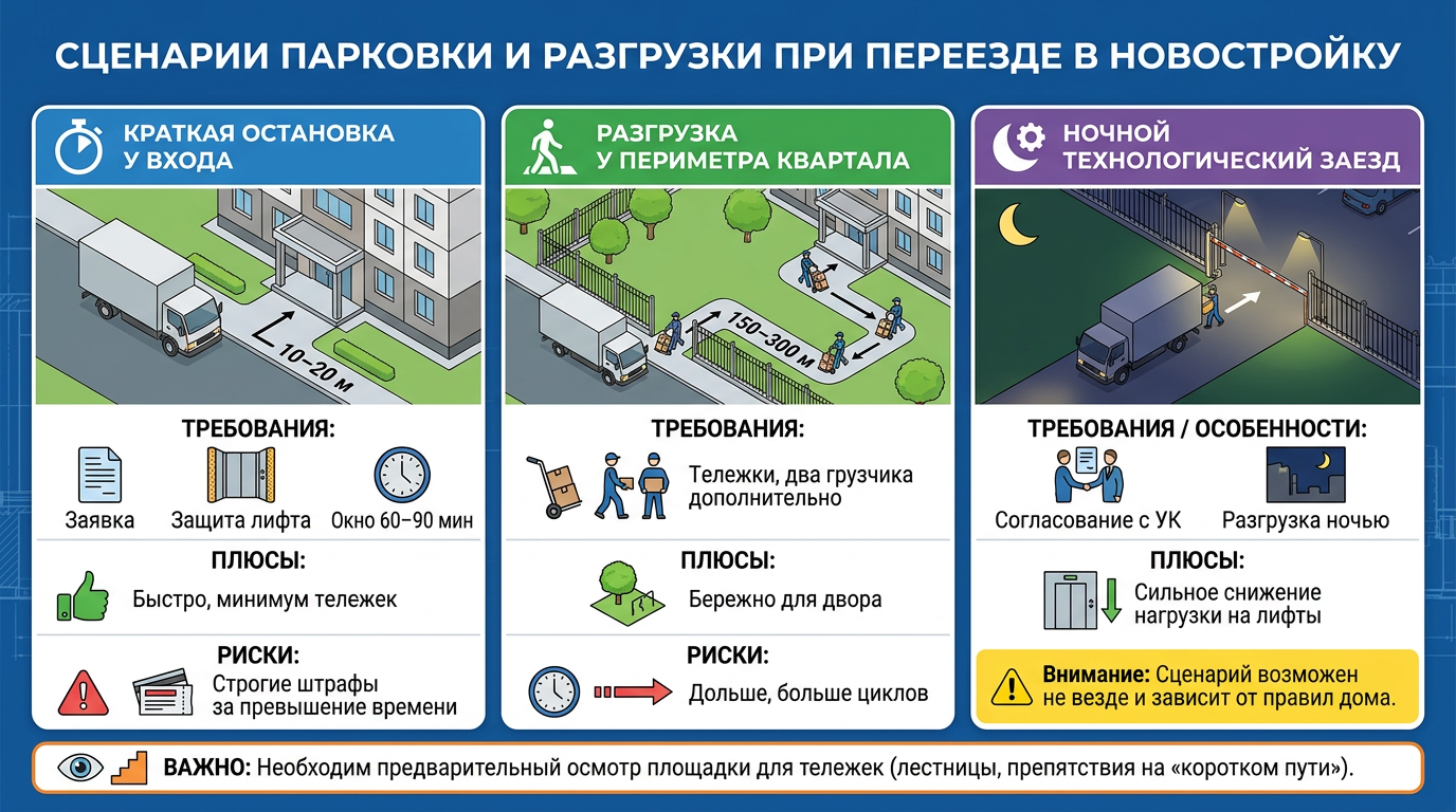 Сценарии парковки и разгрузки при переезде в новостройку